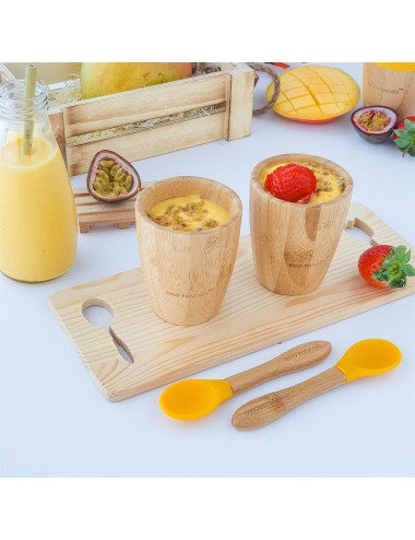 ECORASCALS Kubek bambusowy o pojemności 190 ml z silikonową nakładką w kolorze różowy