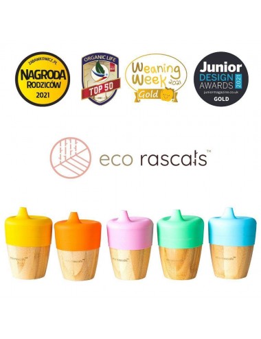 ECORASCALS Kubek bambusowy o pojemności 190 ml z silikonową nakładką w kolorze różowy